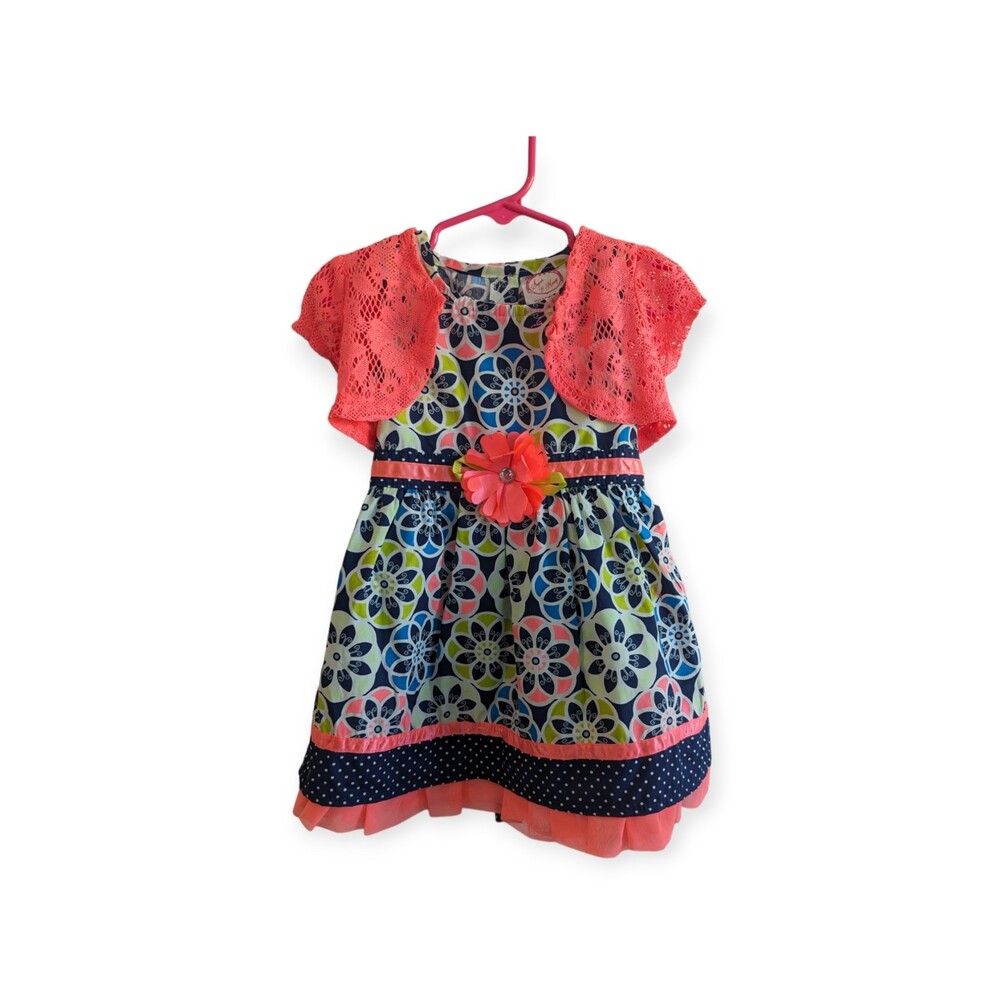 Sugah & Honey Spring Dress With Cardigan Youth Girls Kids 2T Blue Pink 2 Piece